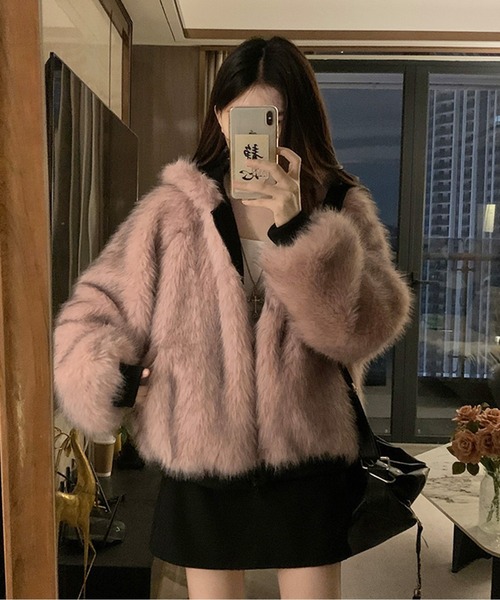 ファー付コート（リバーシブル） LUCPY コート アウター エコファーリバーシブルジャケット レディース