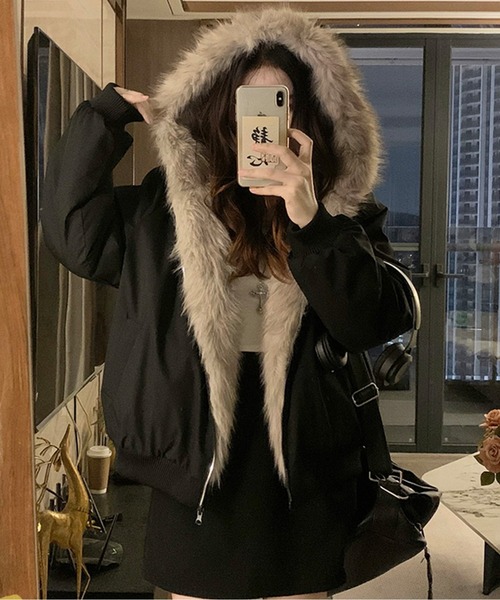 ファー付コート（リバーシブル） LUCPY コート アウター エコファーリバーシブルジャケット レディース