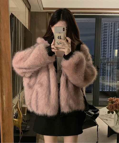 LUCPY コート アウター エコファーリバーシブルジャケット レディース