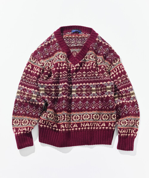 90s ノーティカ ハンドニット ウールニットセーター M ヴィンテージ