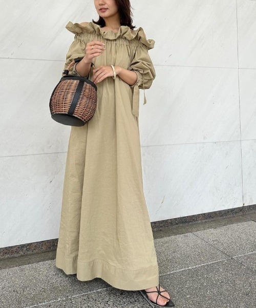 anuans（アニュアンス） 半袖ワンピース FREE ベージュ レディース