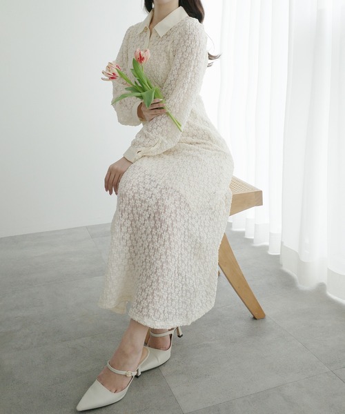 フィラ　レース　ワンピース　XL アイボリー　未使用 mipiarl ワンピース レースポロワンピース（ぺチワンピースセット