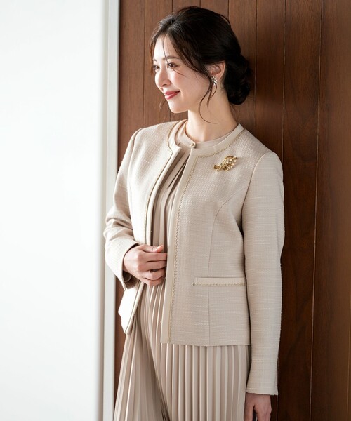 美品♡ ANAYI ノーカラー レザージャケット ジップアップ アイボリー ANAYI / アナイ ノーカラージャケット（条件：在庫無し含む