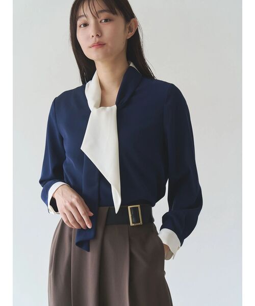 TONAL（トーナル） ブラウス シャツ バイカラーボウタイブラウス