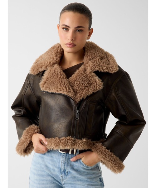 GUESS（ゲス） レザージャケット ライダース YOLENE Faux Shearling