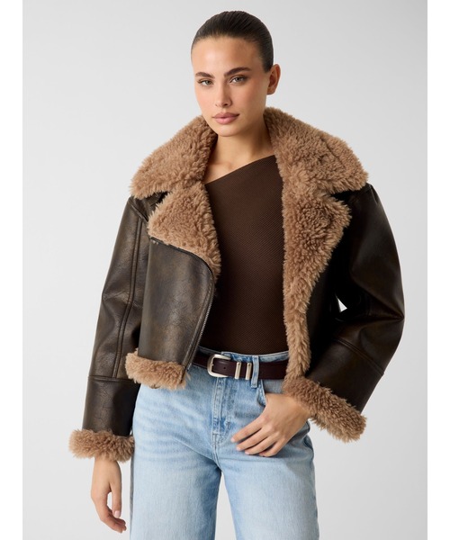 GUESS（ゲス） レザージャケット ライダース YOLENE Faux Shearling