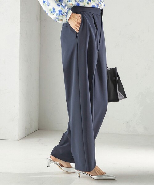 MUSE　24AW　ダブルクロス　Vネック　ワイド　パンツ　オールシーズン SHIPS（シップス） パンツ 「手洗い可能」ダブル クロス セミ ワイド