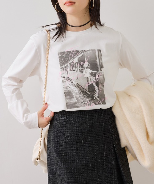 VIS（ビス） tシャツ ロゴ＆フォトアソートプリントロンT レディース