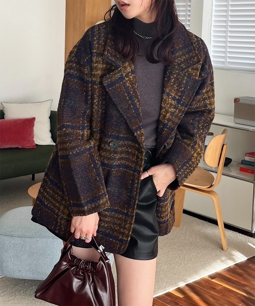 Unpeu Femme カシミヤ混チェック柄テーラードジャケット(新品タグ付き) Unpeu Femme カシミヤ混チェック柄テーラードジャケット(新品タグ付き