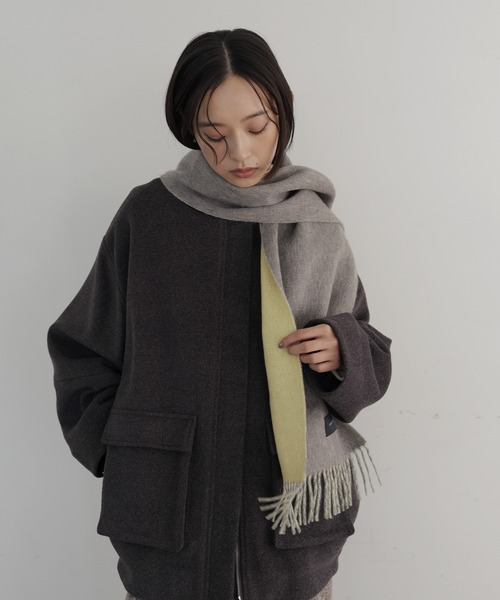 hellam（ヘラム） マフラー ストール カシミアブレンドバイカラー