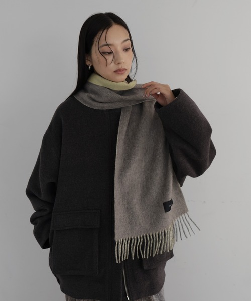 hellam（ヘラム） マフラー ストール カシミアブレンドバイカラー