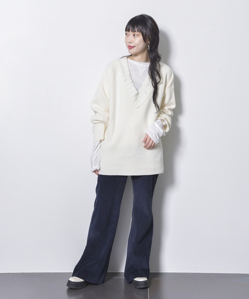 「CITYSHOP」 ブーツカットパンツ 38 ネイビー レディース_画像4