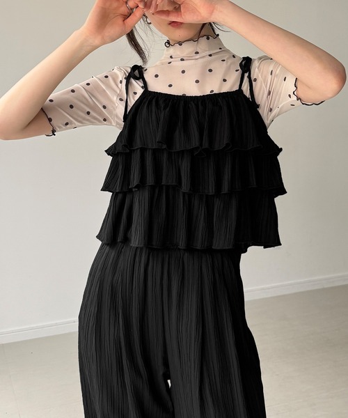 JUNOAH（ジュノア） セットアップ 肩リボンフリルキャミソールパンツ