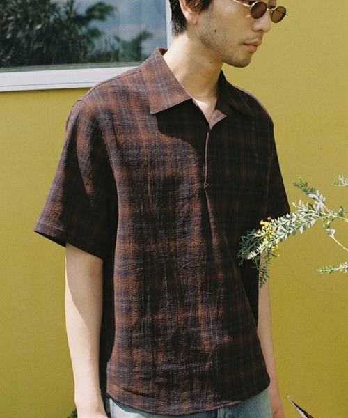 LIDnM（リドム） シャツ CREPE COTTON PLAID SHIRT メンズ : ZOZOTOWN