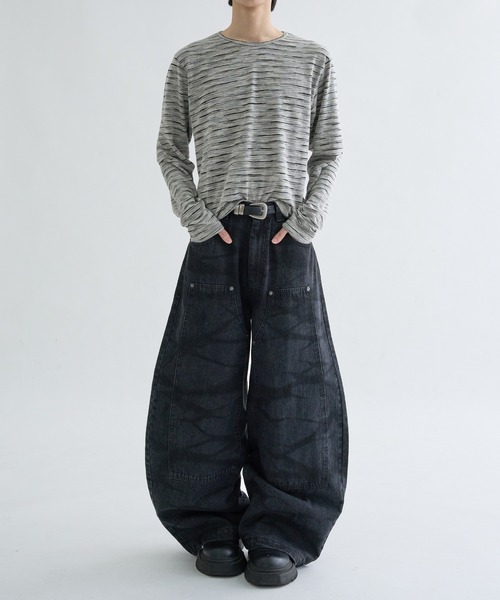 ワイドパンツ ジーンズ 13OZ-Double knee wide buggy denim 