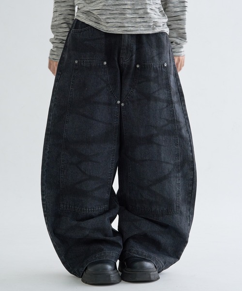 Dime Buggy Denim Pants バギーデニムパンツ ワイドジーンズ ワイドパンツ ジーンズ 13OZ-Double knee wide buggy denim