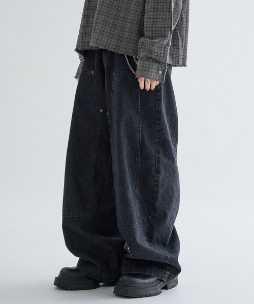 ワイドパンツ ジーンズ 13OZ-Double knee wide buggy denim