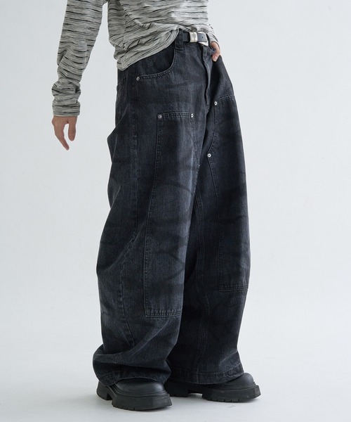 ワイドパンツ ジーンズ 13OZ-Double knee wide buggy denim
