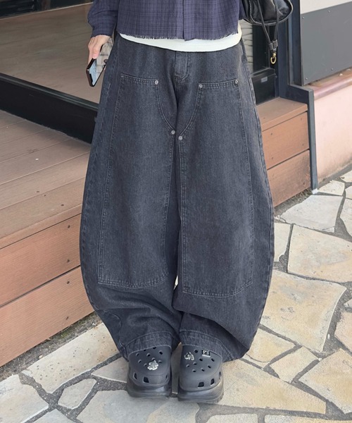 ワイドパンツ ジーンズ 13OZ-Double knee wide buggy denim