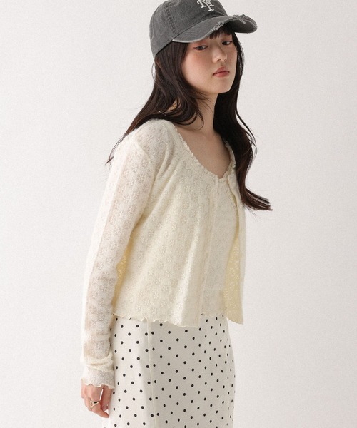 レースカットカーディガン Heather（ヘザー） アンサンブル レースカットカーディガン/キャミ2P