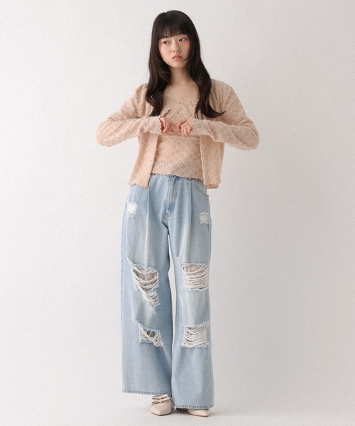 レースカットカーディガン Heather（ヘザー） アンサンブル レースカットカーディガン/キャミ2P