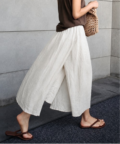ワイドパンツ パンツ スカート風リネンタッチパンツ レディース