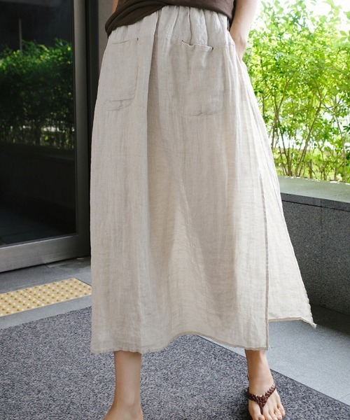未使用品　Y,s リネン ベージュ スカートパンツ（SALE中） ワイドパンツ パンツ 「ラクして上品♪スカート見えワイドパンツ