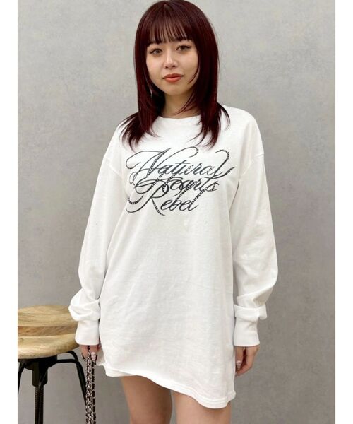 EVRIS（エヴリス） tシャツ オーバーサイズラインストーングラフィック