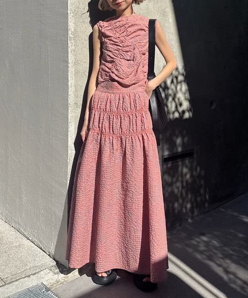 ロング スカート 夏 MEDI 2WAY SHIRRING TOP WITH SKIRT | Ameri | 01