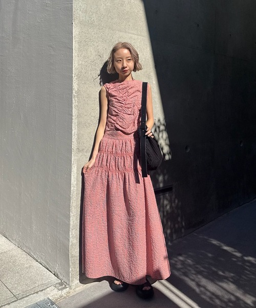 ロング スカート 夏 MEDI 2WAY SHIRRING TOP WITH SKIRT | Ameri | 16