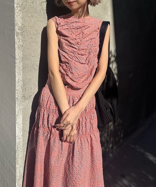 Ameri（アメリ） ロング スカート 夏 MEDI 2WAY SHIRRING TOP WITH
