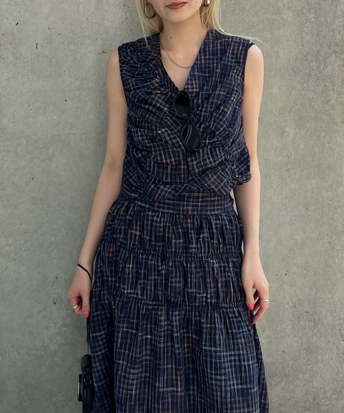 Ameri（アメリ） ロング スカート 夏 MEDI 2WAY SHIRRING TOP WITH