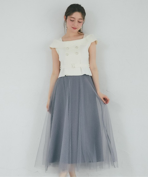 tocco closet ベルト付きトップス×ラメチェックシアースカートセット tocco closet（トッコ クローゼット） ワンピース ベルト付きニット