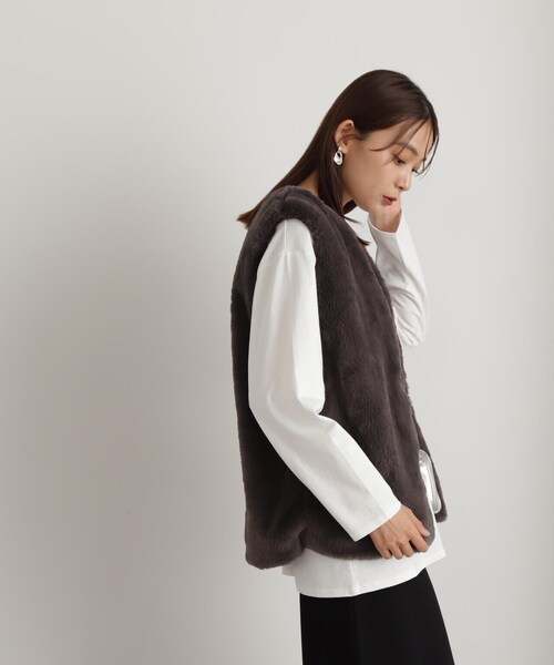 「N.(N. Natural Beauty Basic)」 ベスト MEDIUM グレイッシュベージュ レディース_画像3
