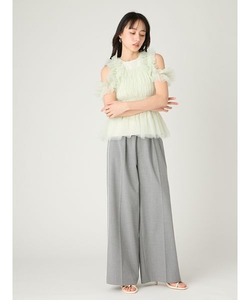 FRAY I.D チュールコンビ2wayカットトップス　ミント FRAY I.D（フレイ・アイディー） tシャツ 半袖 チュールコンビ2way