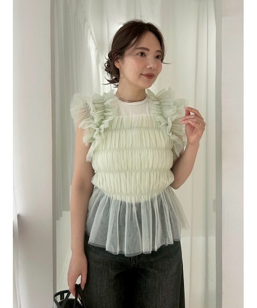 FRAY I.D（フレイ・アイディー） tシャツ 半袖 チュールコンビ2way