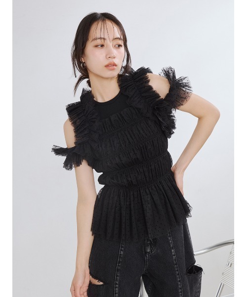 FRAY I.D（フレイ・アイディー） tシャツ チュールコンビ2wayカット 