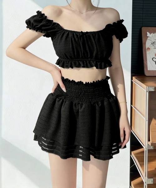 フリル付きブラックミニスカートセット　ビキニ miniministore（ミニミニストア） 水着 水着レディース ビキニスカート