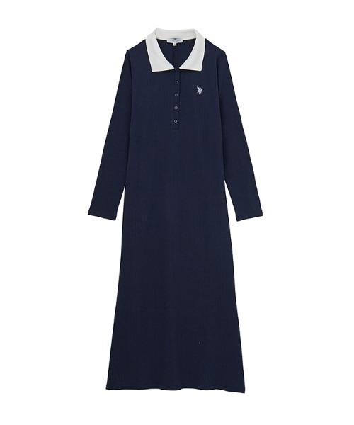 「U.S. POLO ASSN.」 長袖ワンピース LL ネイビー レディース_画像2