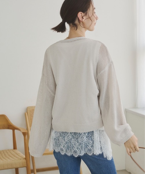 ANGIE カーディガン 夏 透かし編み Vネック ショート ニット