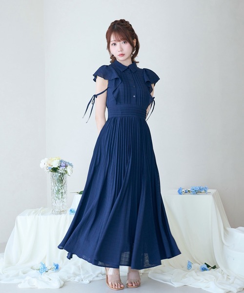 Rose Muse（ロゼミューズ） シャツワンピース Sheer check pleats