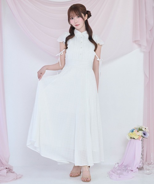 Rose Muse（ロゼミューズ） シャツワンピース Sheer check pleats