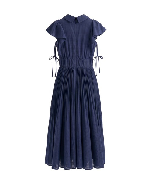 シャツワンピース Sheer check pleats dress
