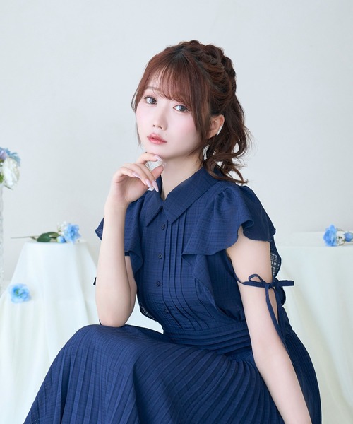 Rose Muse（ロゼミューズ） シャツワンピース Sheer check pleats
