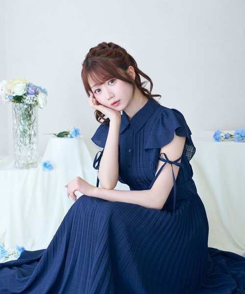 Rose Museロゼミューズ sheer switch SET UP BLK Rose Muse（ロゼミューズ） シャツワンピース Sheer check pleats
