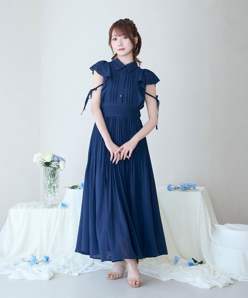 Rose Muse（ロゼミューズ） シャツワンピース Sheer check pleats