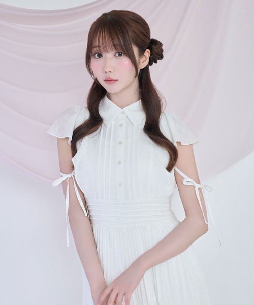 Rose Muse（ロゼミューズ） シャツワンピース Sheer check pleats