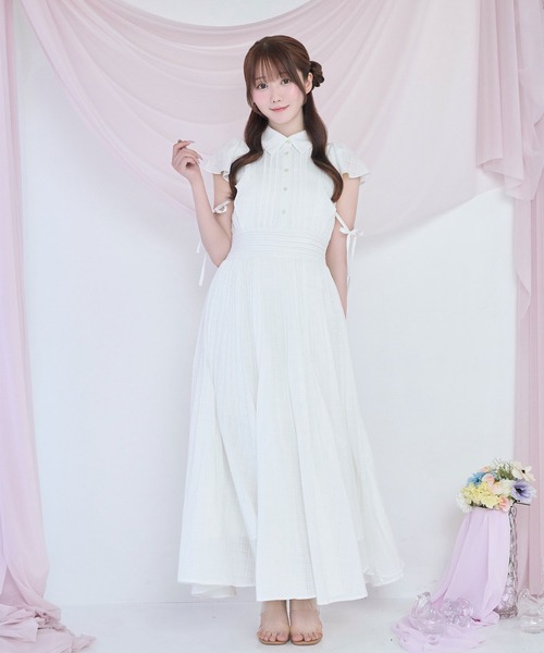 Rose Muse（ロゼミューズ） シャツワンピース Sheer check pleats
