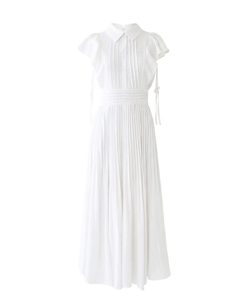 シャツワンピース Sheer check pleats dress