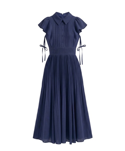 シャツワンピース Sheer check pleats dress